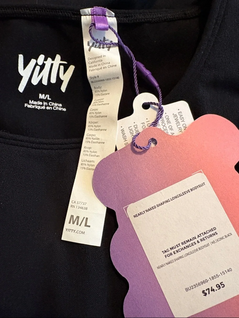 NEW YITTY Medium Large Black Nearly Naked Shaping Long Sleeve Bodysuit NWT